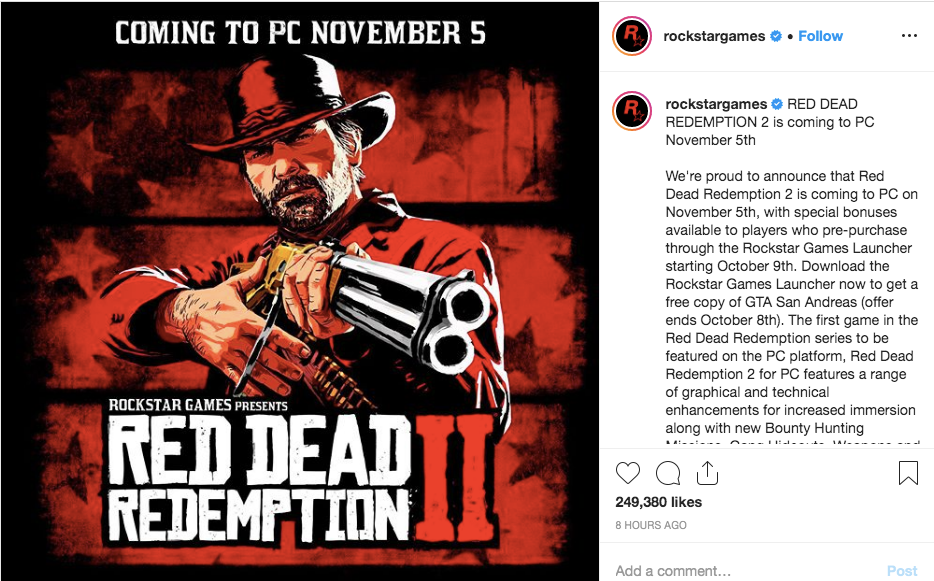 Red Dead Redemption 2 is coming to PC in November 