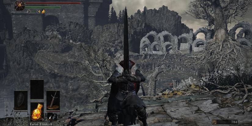 An Ashen one wielding the Black Knight Sword in Dark Souls 3.