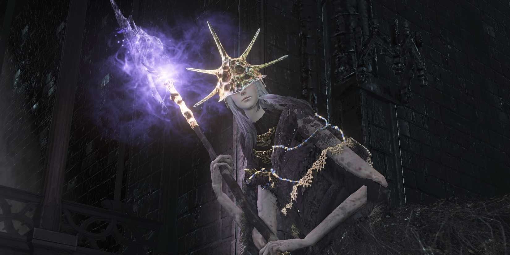 Aldrich, Devourer of Gods approaching the Ashen One in Dark Souls 3.