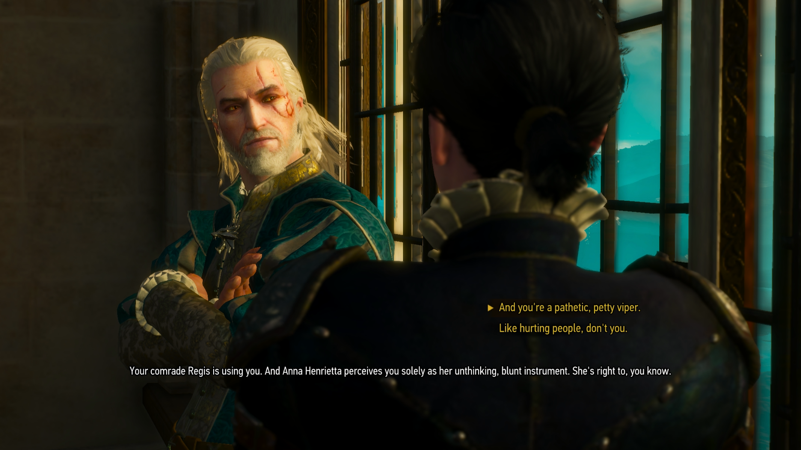 The Witcher 3 screenshot of Geralt insulting Syanna