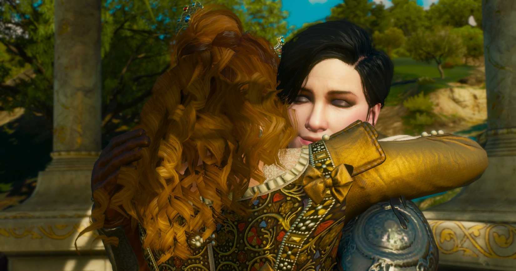 The Witcher 3 screenshot of Syanna and Anna Hugging