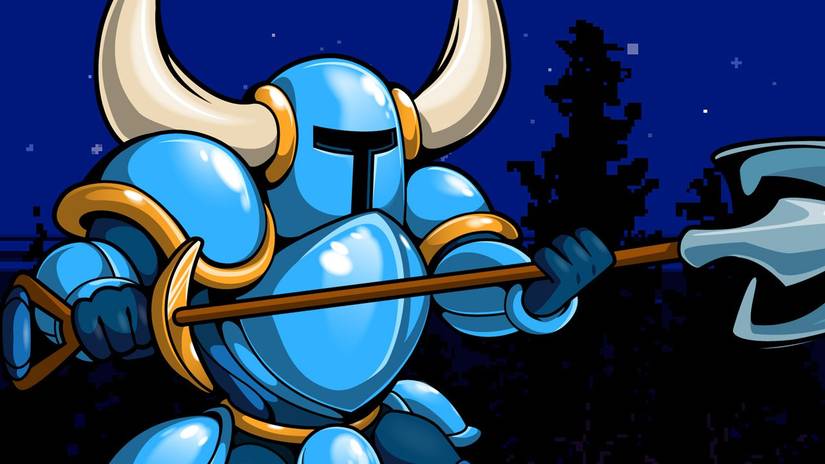 Shovel Knight wearing his blue armor and holding a shovel.