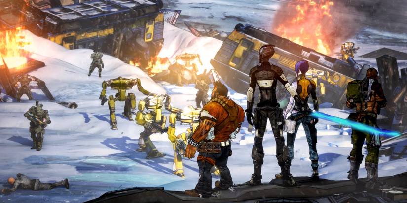 Borderlands 2 Vault Hunters Looking At Robots