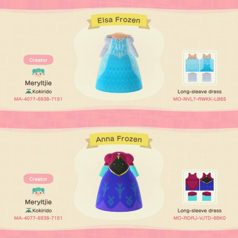 Animal Crossing: New Horizons - Codes For Frozen's Elsa and Anna Outfits
