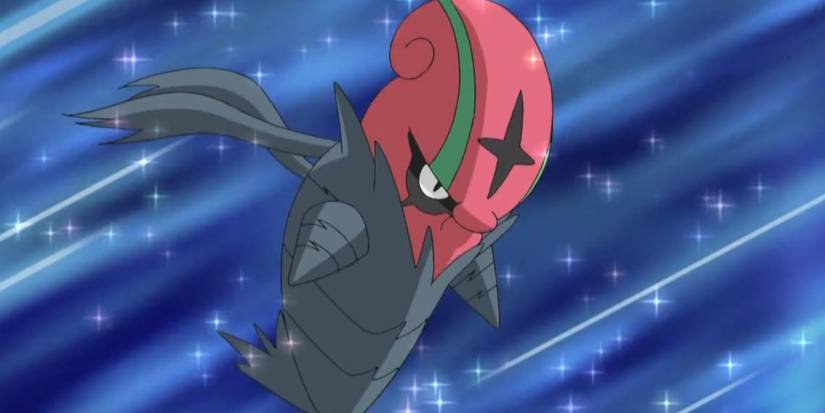 Accelgor flies through the air in the Pokemon anime.
