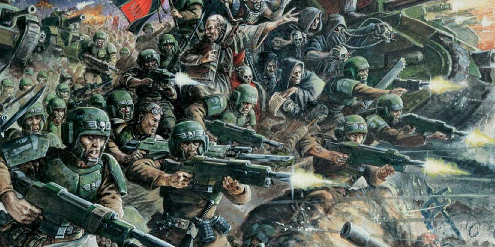 Imperial guard charge in Warhammer 40k.