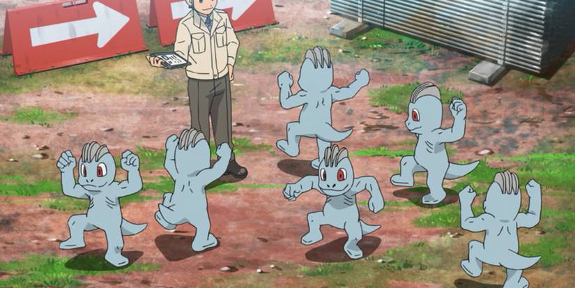 Many working Machop in the Pokemon anime