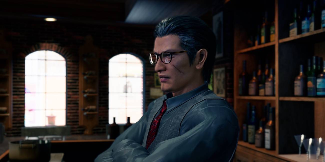 Yakuza: Like A Dragon's mysterious bartender looking stoic.