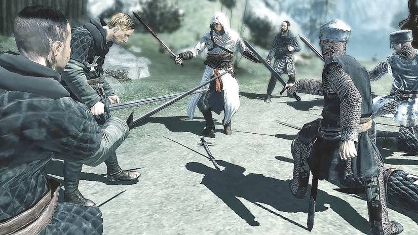 Altair fights in Assassin's Creed.