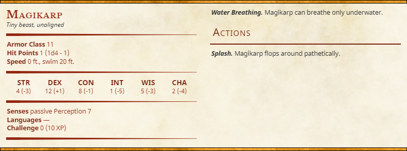 How To Use The Magikarp Line From Pokemon As D&D Monsters