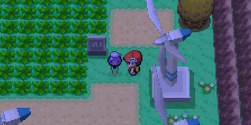 Finding a Drifloon by a windmill in Pokemon Diamond & Pearl.