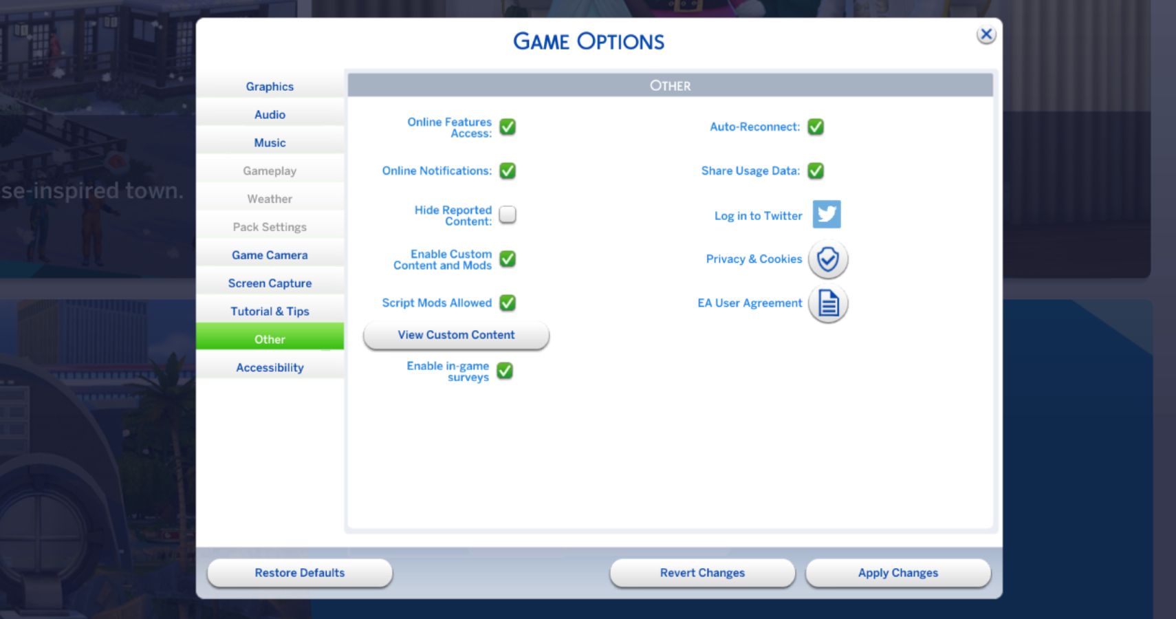 Sims 4 mod settings menu что это