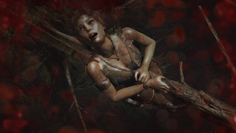 Lara impaled by a branch in tomb raider 2013.
