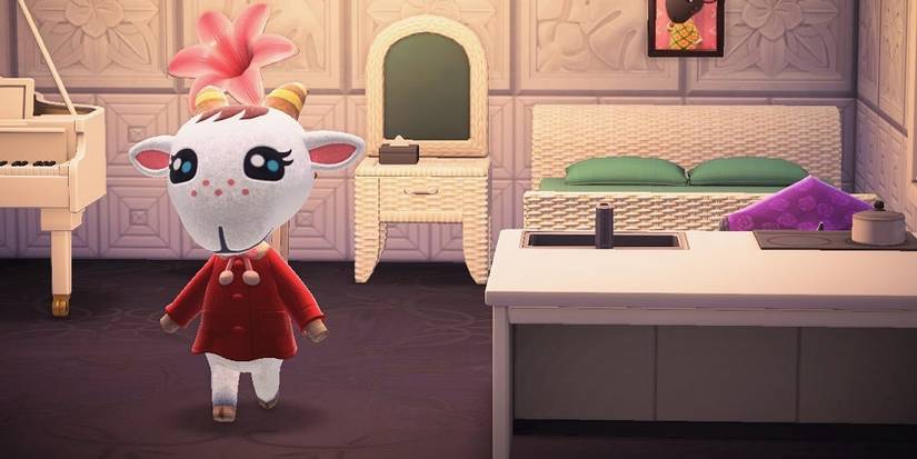 Chevre walking around her home in Animal Crossing New Horizons.