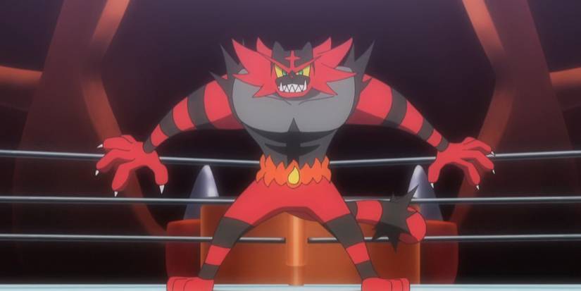 Pokemon incineroar standing in a wrestling ring