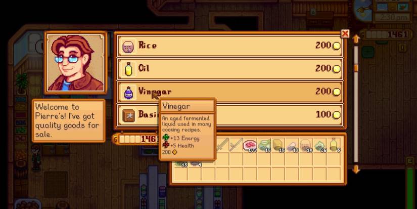 Stardew Valley Pierre's Vinegar in shop menu screenshot