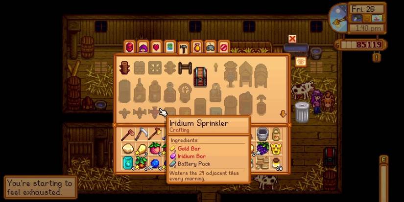 Screenshot of the iridium sprinkler craftin recipe