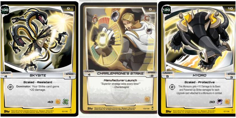 Monsumo: three Monsumo cards of Monsumo Collectable Card Game