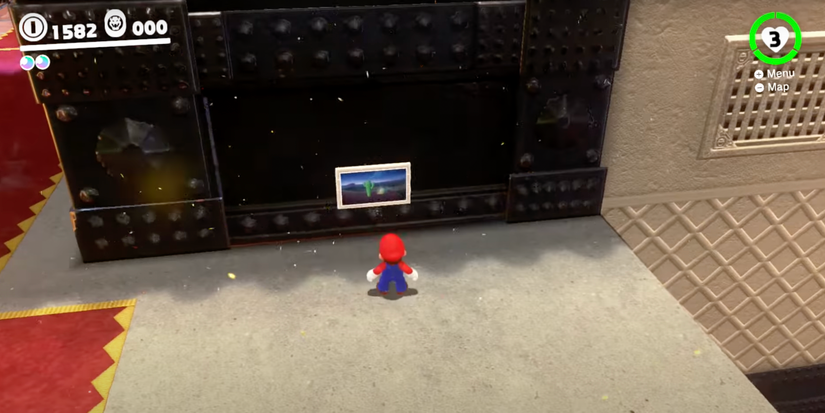 Mario in front of Bowser's Kingdom Hint Art