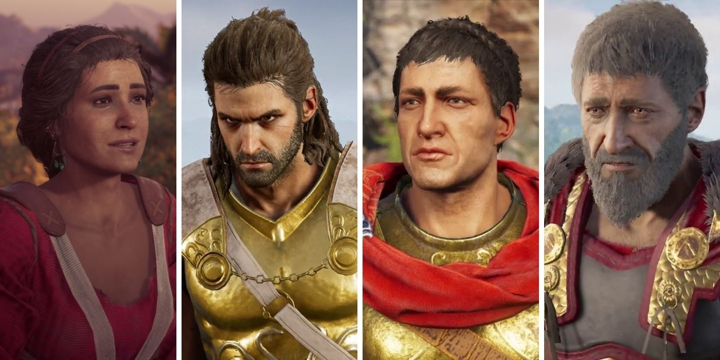 Assassin's Creed Odyssey Endings rankad delad bild - Foton på spelarens familjemedlemmar (vänster till höger) Myrrine, Deimos, Stentor och Nikolaos