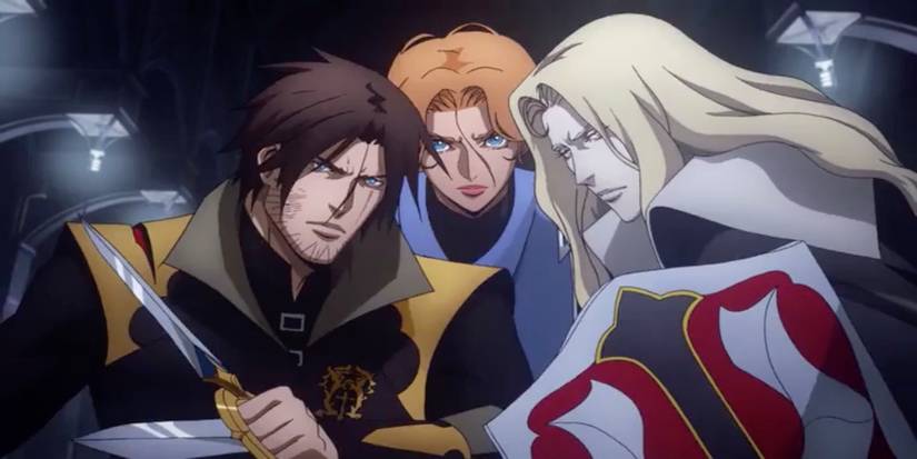 آلوکارد، سیفا و تروور از انیمه Castlevania در کنار هم ایستاده بودند.