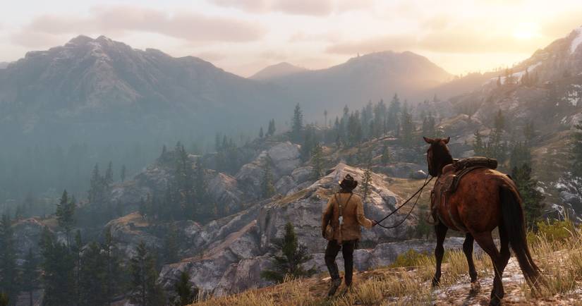 Arthur Morgan with his horse in RDR 2