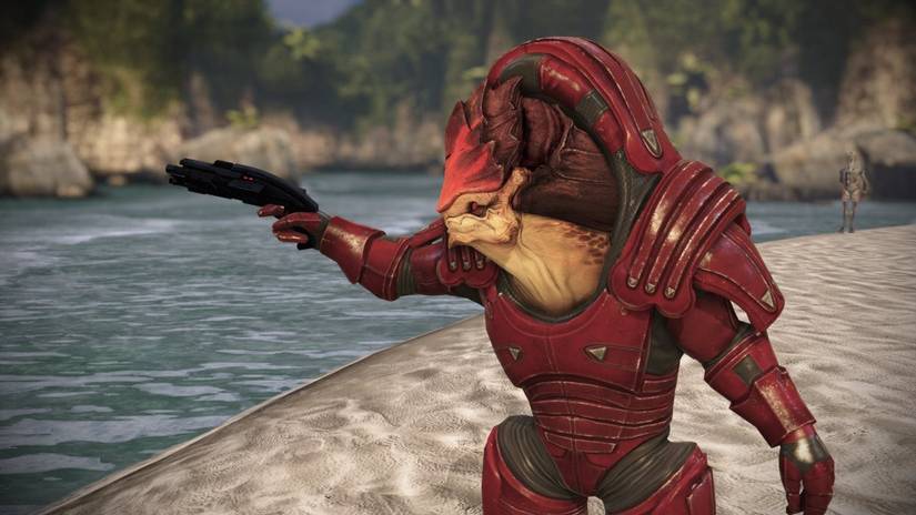 Rex holding a shotgun from Mass Effect.