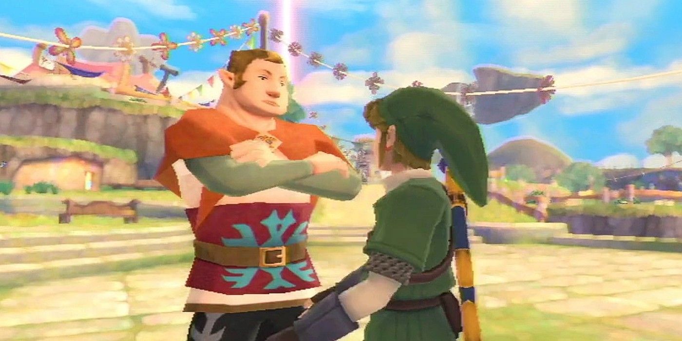 Legend of Zelda Skyward Sword Link talking to Parrow