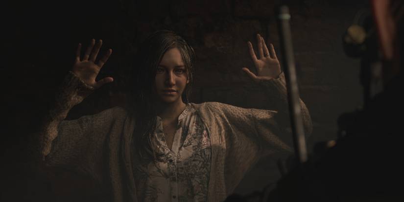 re8 mia winters with her hands up