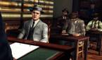 Cole Phelps and talking to a police offer as other offers sit and take notes or listen in