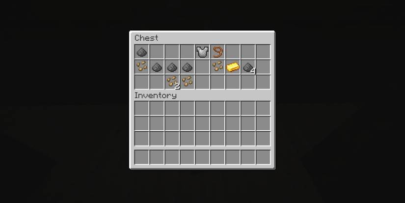 chest containing seeds, armor, gunpowder, and a lead in minecraft