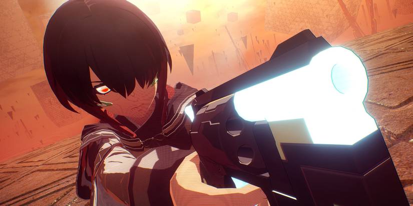 Scarlet Nexus - Tsumugi Nazar Aiming Her Gun With Her Clairvoyance Turned On