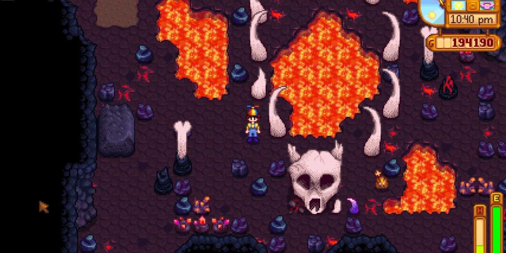 player standing in the volcano dungeon