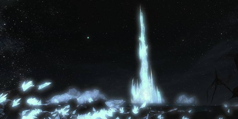 The Crystal Tower at night in Mor Dhona in Final Fantasy 14.