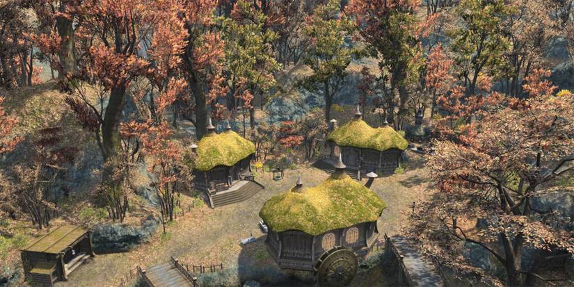 an arial view of the town hyrstmill in north shroud in Final Fantasy 14