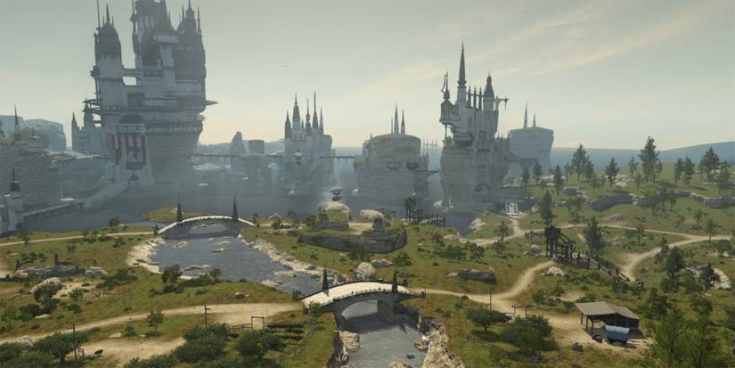 Final Fantasy 14 - middle la noscea view of limsa lominsa with city buildings in the background