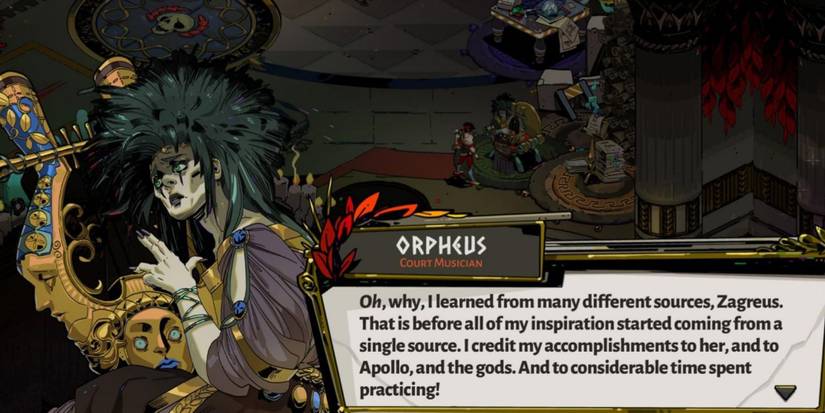 Hades Orpheus speaking to Zagreus about musical inspiration
