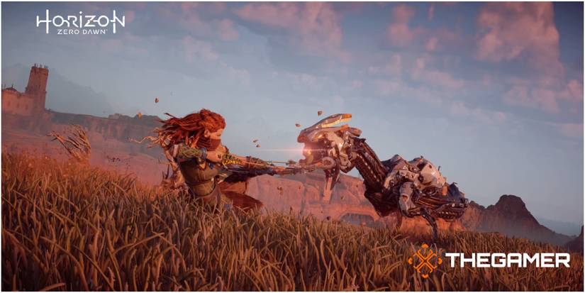 Horizon Zero Dawn Aloy Fighting Redeye Watcher