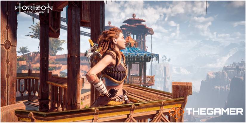 Horizon Zero Dawn Aloy Standing On Meridian Balcony