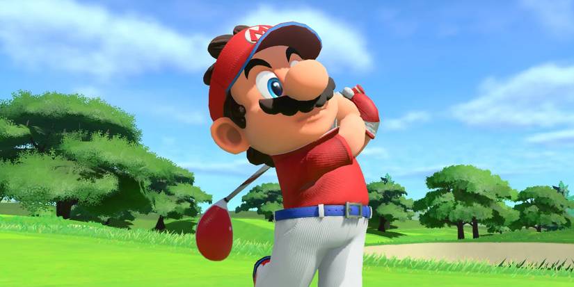 Switch Games With Motion Controls - Mario Golf Super Rush - Mario Swinging A Club In A Grassy Field