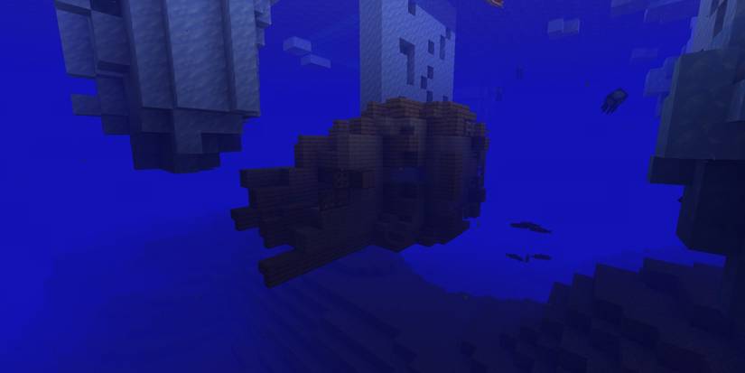 An underwater shipwreck in ice.