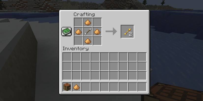 player crafting a spectral arrow with glowstone dust