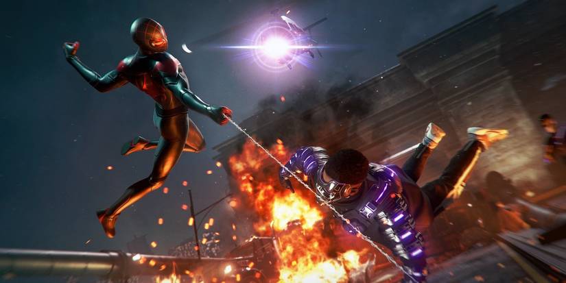 Miles fighting tinkerer thugs as Spider-Man in Spider-Man: Miles Morales