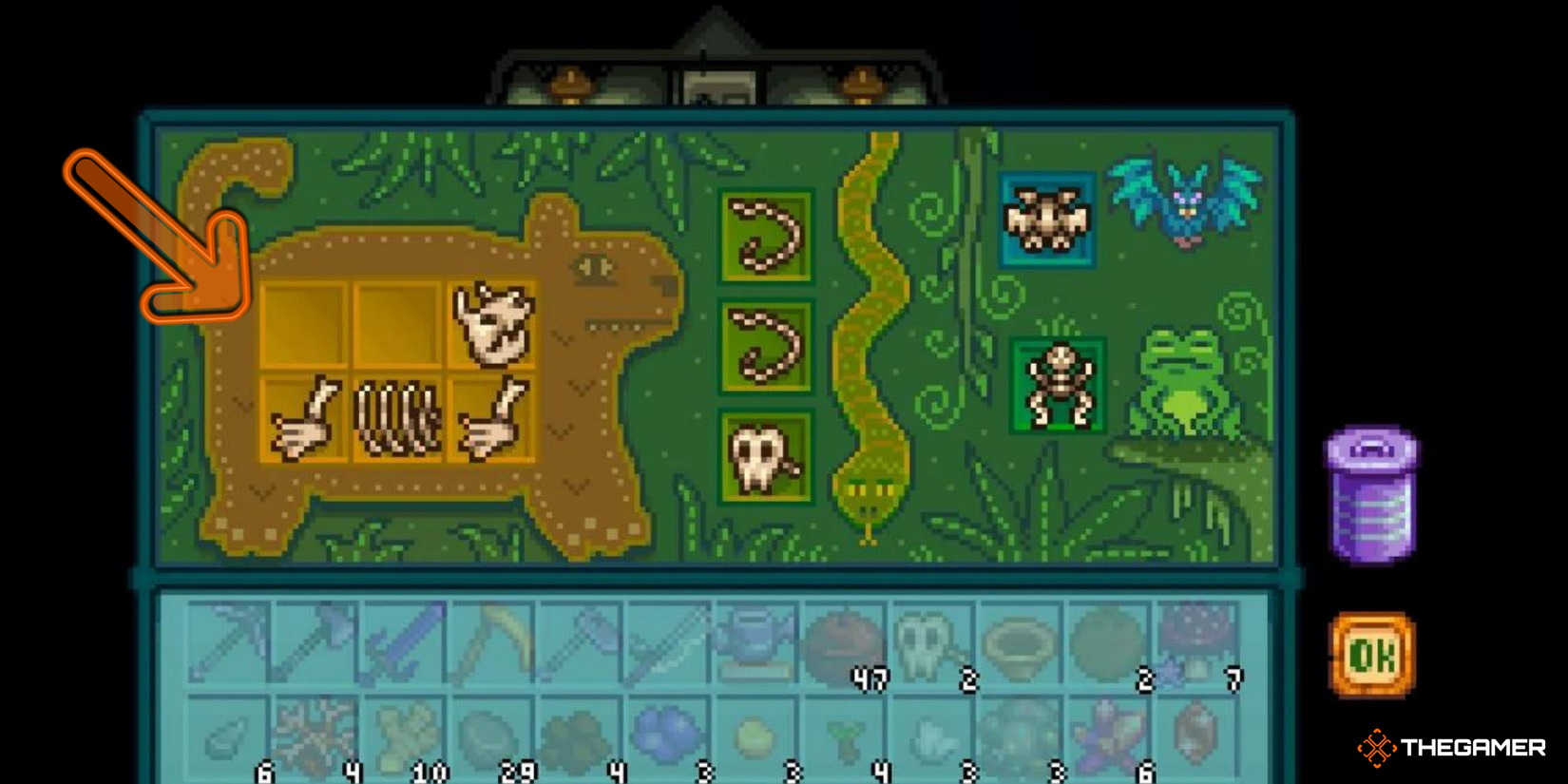 Stardew Valley Ginger Island - Fossils in the field office, large mammal Mrked