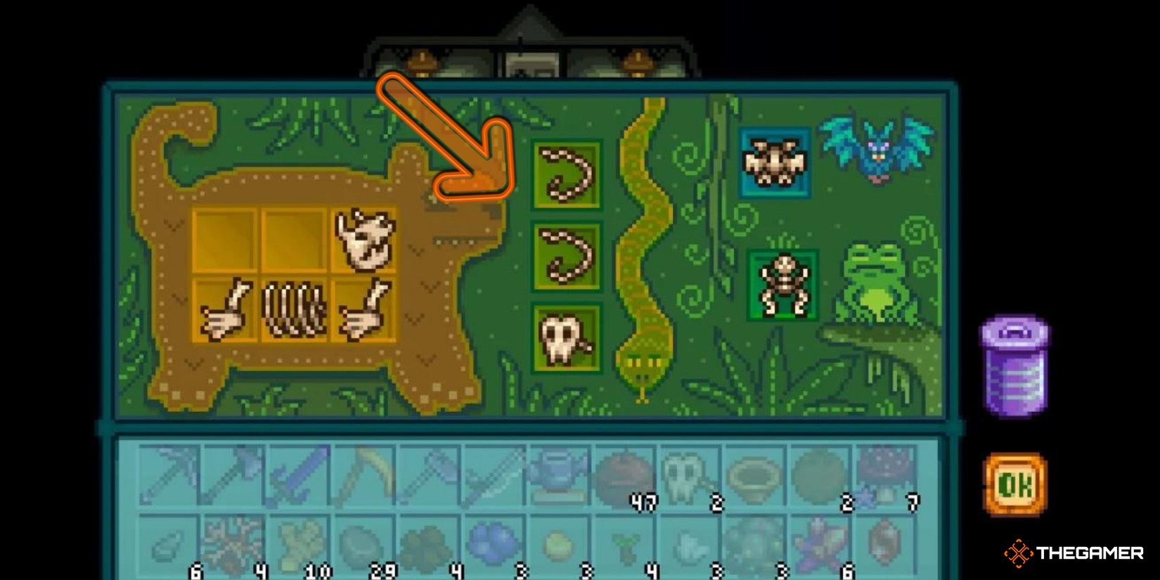 Stardew Valley Ginger Island - fossil in field office, snake marked