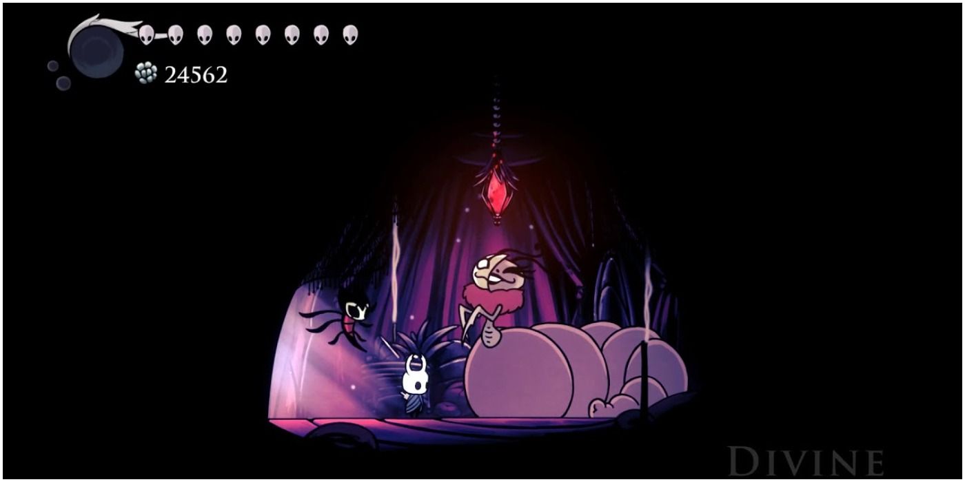 Still of the Character Divine from the Grimm Troupe Side Quest in Hollow Knight