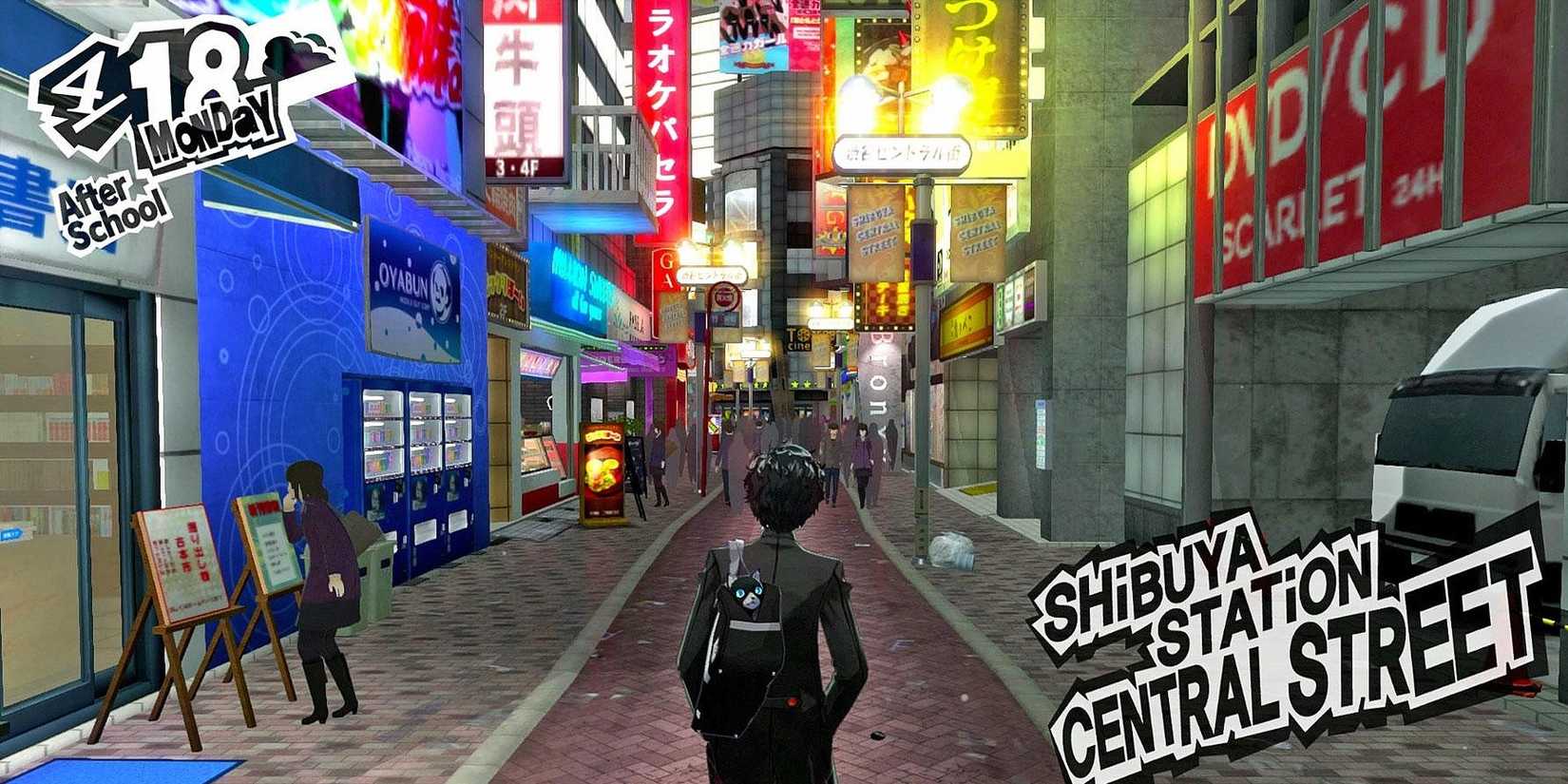 Persona 5 characters in front of Shibuya streets