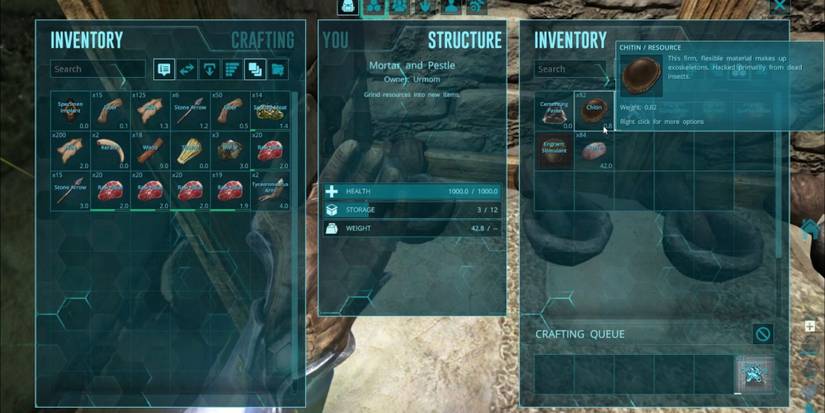 inventory screen for mortar and pestle