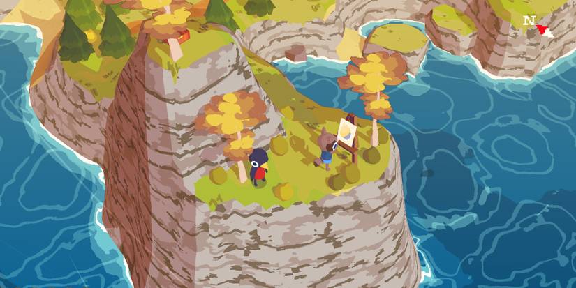 Claire with the painting kid in A Short Hike