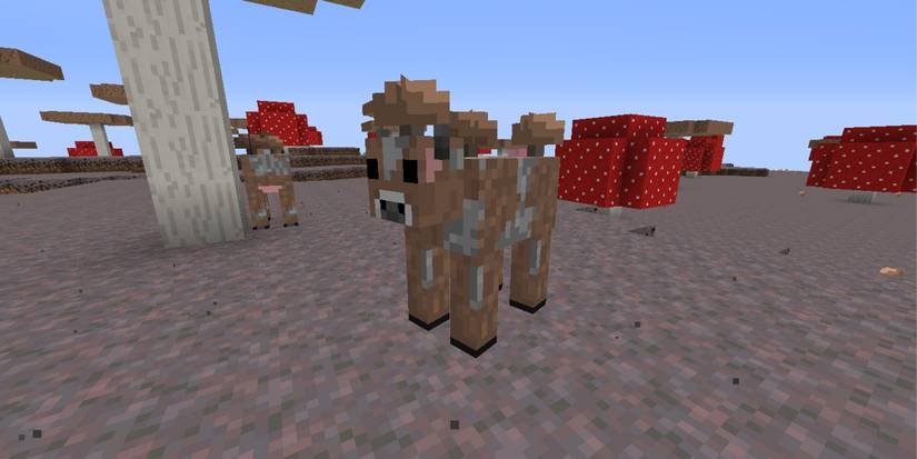 A Brown Mooshroom in a Mushroom Biome in Minecraft